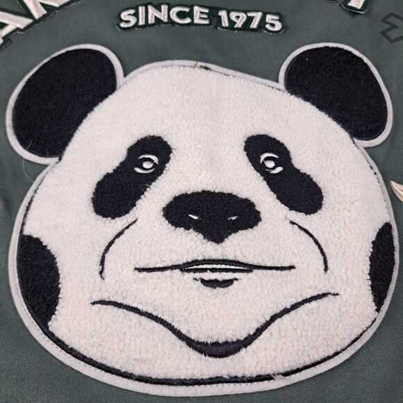 Zara DNWR Varsity Bomber Jacket Mens L Green White Embroidered Snap Up Panda - Picture 13 of 14